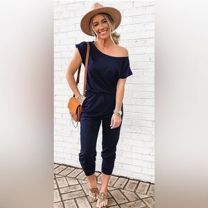 navy Off the shoulder Jumpsuit